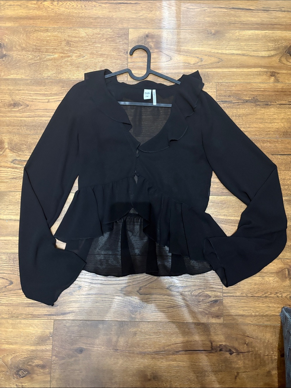 Simons Black Ruffle Peplum Blouse